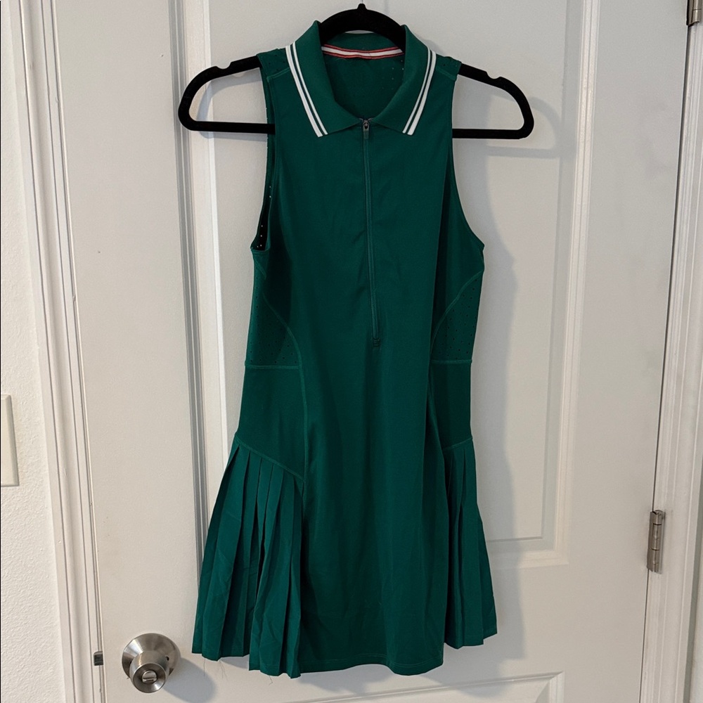 Wilson All Court Tennis Dress Green Zip Front Pleated Size Small